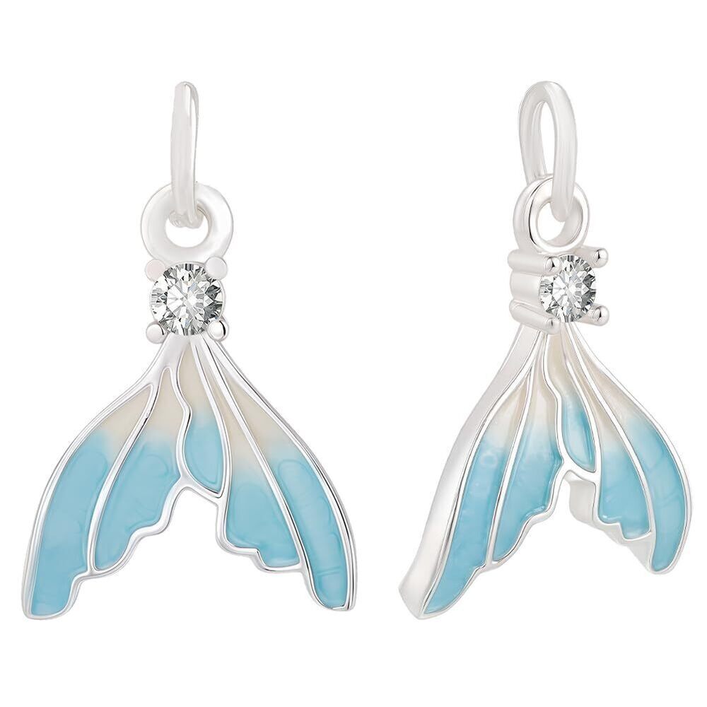 6381 1 Box 10Pcs Fish Tail Charms 925 Sterling Silver Plated Blue Enamel